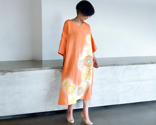3071 着物　訪問着　リメイク　ワンピース 花柄の訪問着，着物リメイク，ワンピース – 上質正絹使用
