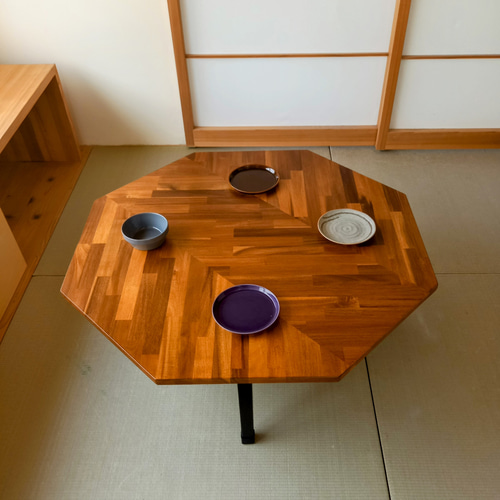八角形テーブル《オーダー品》折りたたみ ヘリンボーン 天然木アカシア