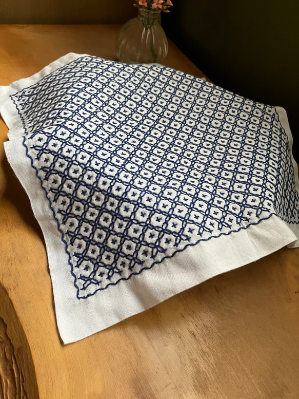 刺し子ふきん(十字花刺し)紺色 その他キッチン小物