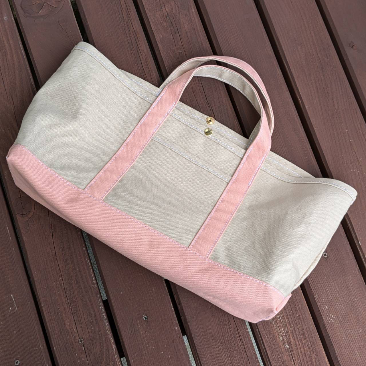 8号帆布♡ベーシック横長♡トートバッグ♡黒×シェルピンク♪ ☆ハンドメイド 8号帆布♡ベーシック横長♡トートバッグ♡黒♪ ☆ハンドメイド