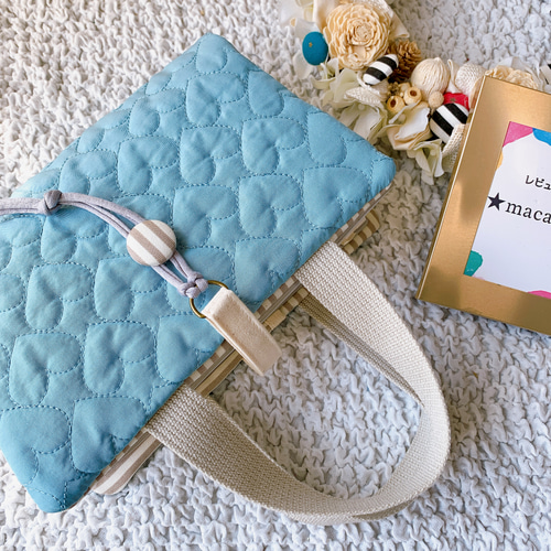 New*【受注生産】♡のキルティング レビューブックカバー 水色×内側