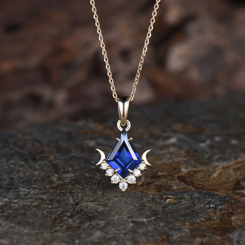 ユニークな9月の誕生石ブルーサファイアネックレス モアッサナイト