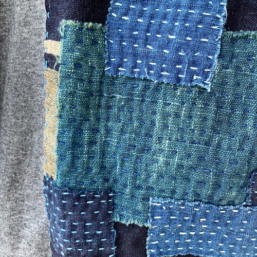 古布リメイク藍染パッチワークチュニック 642 襤褸 tシャツ 古布 リメイク 藍染 藍染め パッチワーク