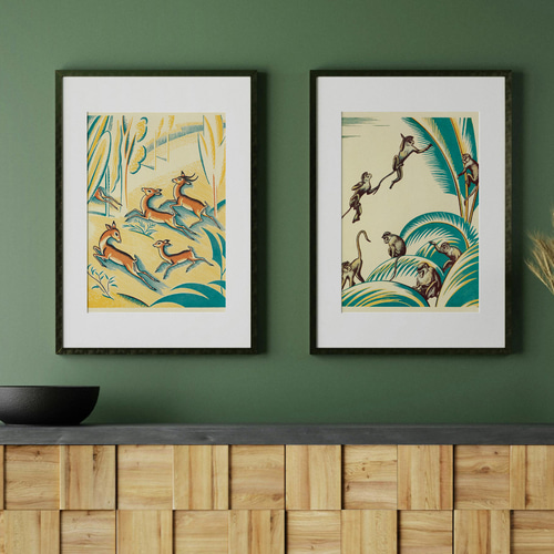 鹿のイラストアートポスター☆バンビアフリカサファリ動物園レトロ