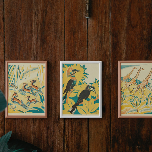 鹿のイラストアートポスター☆バンビアフリカサファリ動物園レトロ