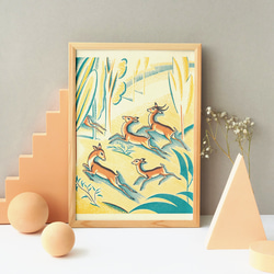 鹿のイラストアートポスター☆バンビアフリカサファリ動物園レトロ