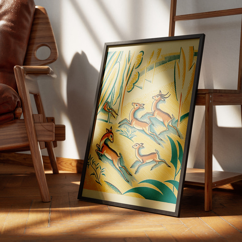 鹿のイラストアートポスター☆バンビアフリカサファリ動物園レトロ