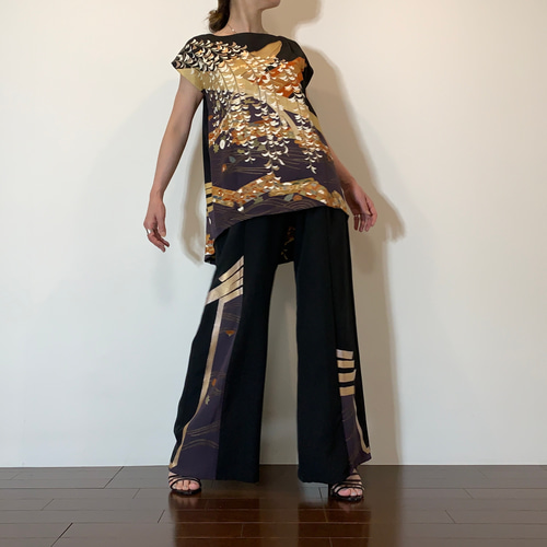 着物リメイク 留袖 ワイドパンツのセットアップ ロングパンツ