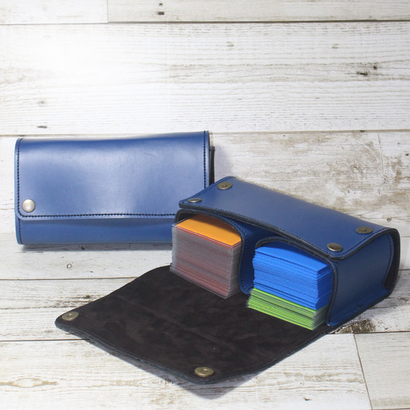 これ一つで2デッキ分！ レザーデッキケース ダークブルー 本革 牛革