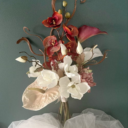 MUKUTOU 造花 wedding胡蝶蘭とデルフィニウムのブーケ MUKUTOU 造花