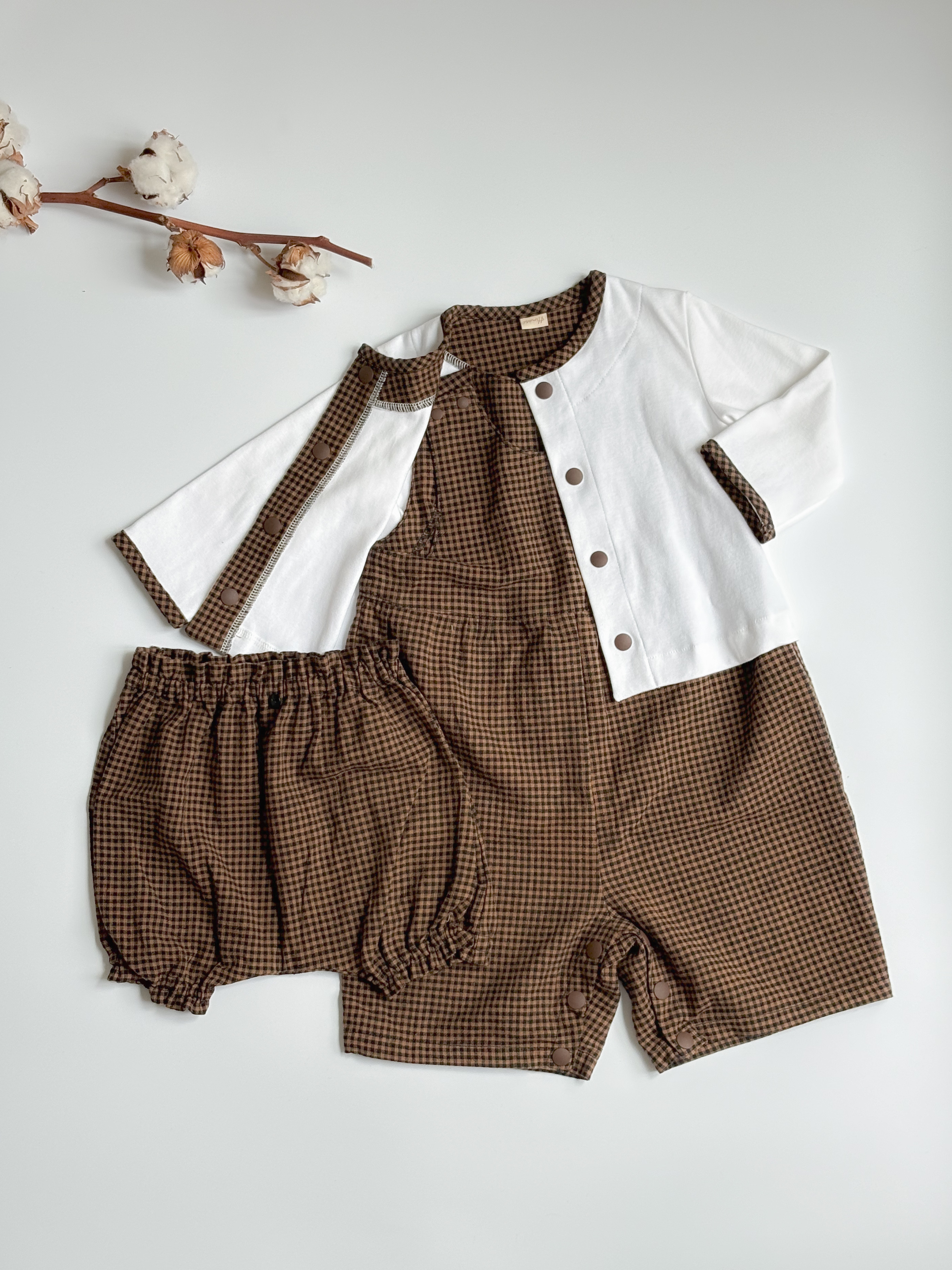 【80  90】＊Creema秋の福袋＊  秋色チェック　カーディガン・ロンパース・サルエルパンツのセット