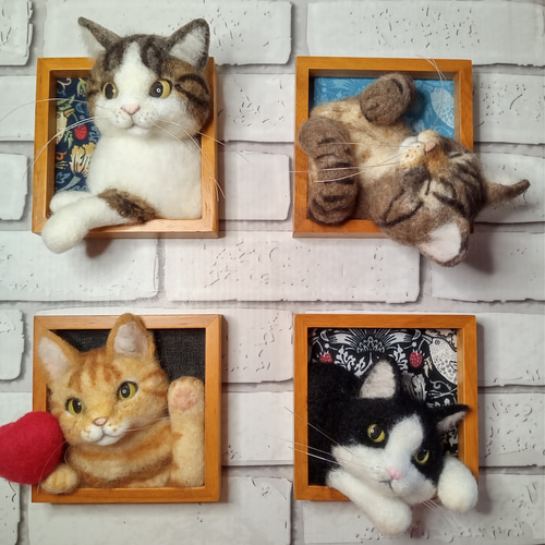 羊毛フェルト 猫 オーダーメイド キジシロ （mia 受注商品 キジ