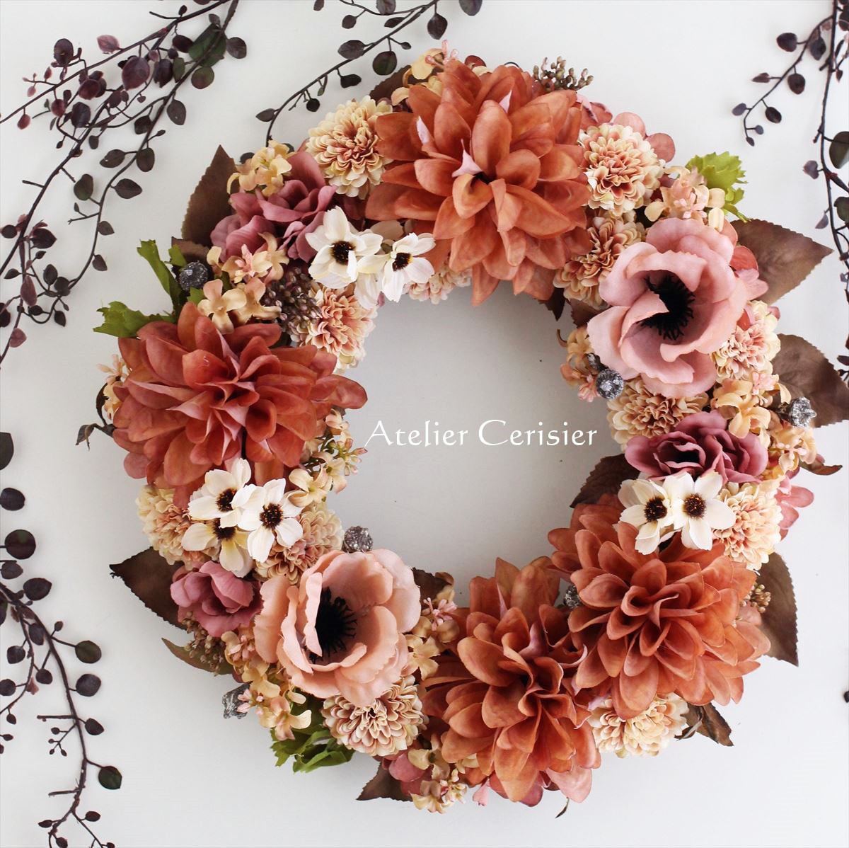☆ダリア＆アネモネ リース アンティークベージュ＜アーティ