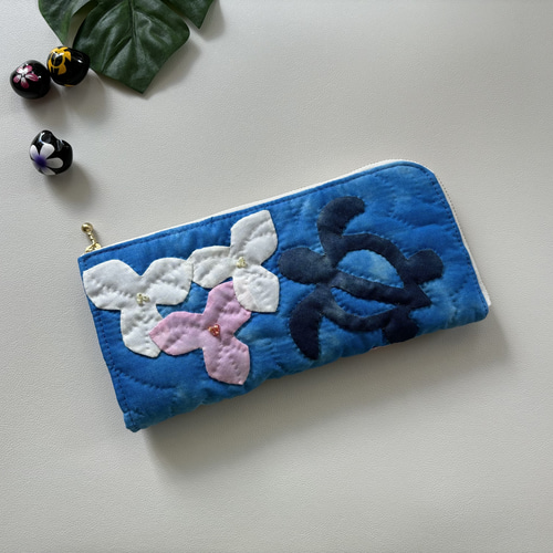 L字ファスナー長財布 ホヌとブーゲンビリア ハワイアンキルト 長財布