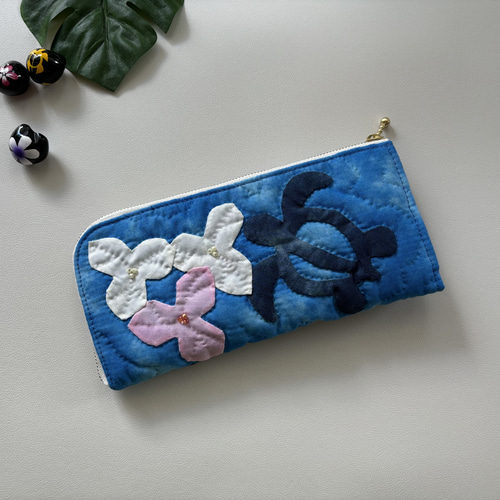 L字ファスナー長財布 ホヌとブーゲンビリア ハワイアンキルト 長財布