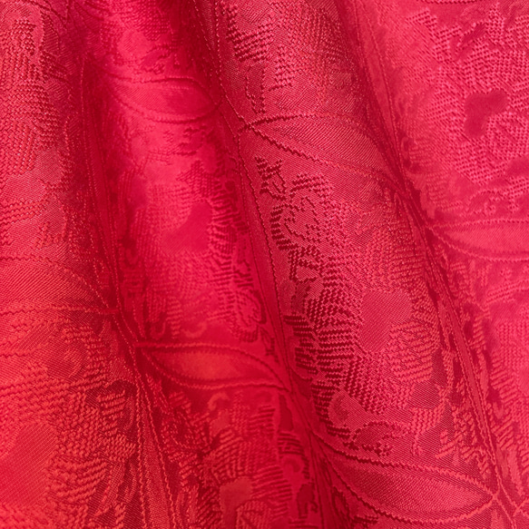 反物仕立て 三彩染め 優美な袖感 赤 差し色ワンピース フォーマル 上質 着物リメイク 正絹 M～２Ｌ T6801） M～２Ｌ