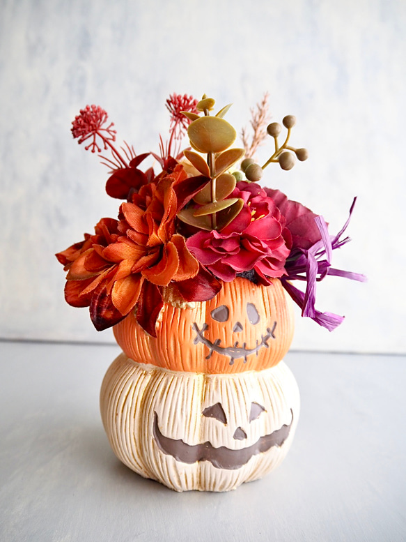 （リニューアル✨）かぼちゃ頭のhappyハロウィンアレンジカボチャアレンジ2段重ね 6枚目の画像