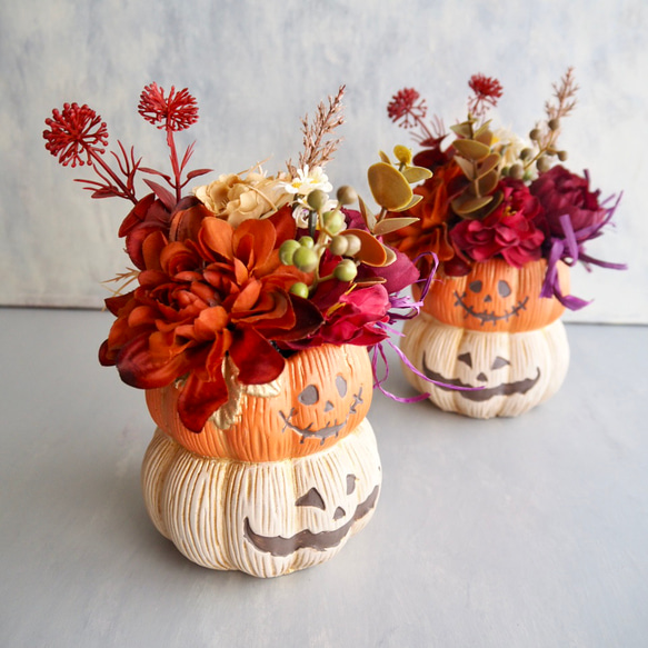 （リニューアル✨）かぼちゃ頭のhappyハロウィンアレンジカボチャアレンジ2段重ね 2枚目の画像