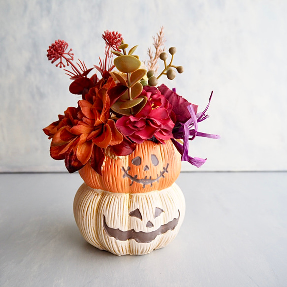 （リニューアル✨）かぼちゃ頭のhappyハロウィンアレンジカボチャアレンジ2段重ね 8枚目の画像