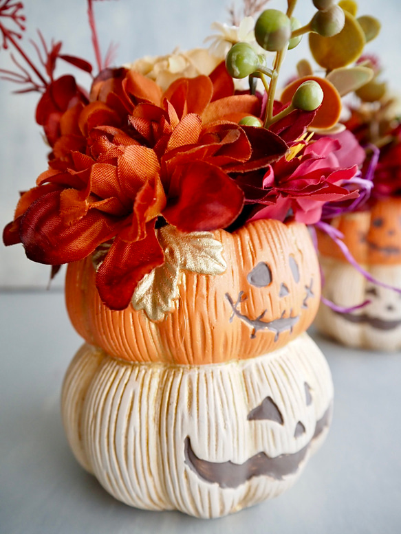 （リニューアル✨）かぼちゃ頭のhappyハロウィンアレンジカボチャアレンジ2段重ね 10枚目の画像