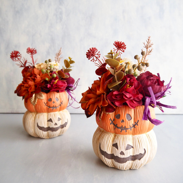 （リニューアル✨）かぼちゃ頭のhappyハロウィンアレンジカボチャアレンジ2段重ね 1枚目の画像
