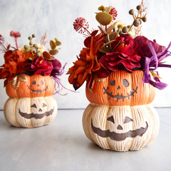 （リニューアル✨）かぼちゃ頭のhappyハロウィンアレンジカボチャアレンジ2段重ね 4枚目の画像