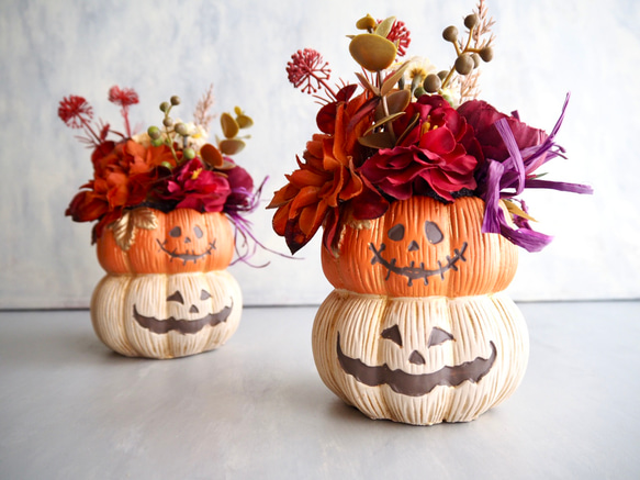 （リニューアル✨）かぼちゃ頭のhappyハロウィンアレンジカボチャアレンジ2段重ね 4枚目の画像
