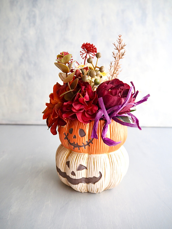 （リニューアル✨）かぼちゃ頭のhappyハロウィンアレンジカボチャアレンジ2段重ね 7枚目の画像
