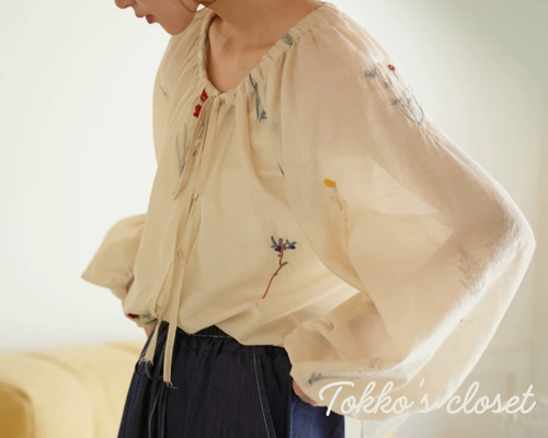 kuumi様 マイラン リネン100% 刺繍シリーズ ボリュームスリーブブラウス kuumi様 マイラン リネン100% 刺繍シリーズ ボリュームスリーブブラウス