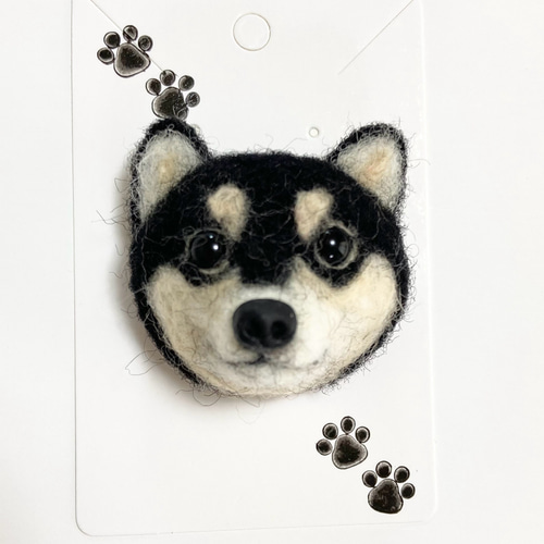 羊毛フェルト柴犬ブローチ 羊毛フェルト黒柴ブローチ 羊毛フェルト柴犬  
