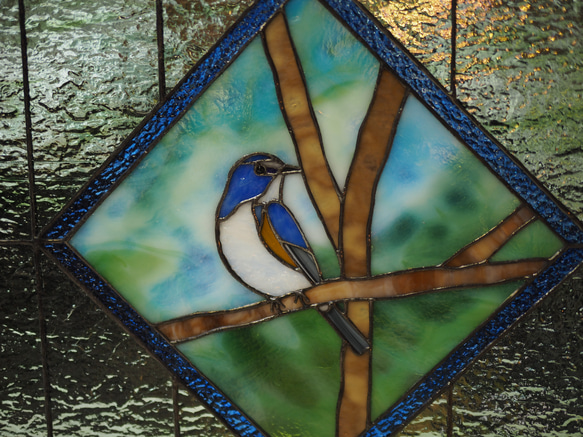 「ルリビタキのパネル」　ステンドグラス　パネル　鳥 4枚目の画像