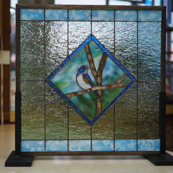 「ルリビタキのパネル」　ステンドグラス　パネル　鳥 2枚目の画像