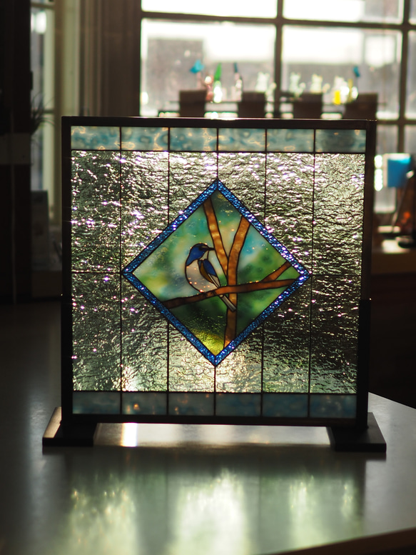 「ルリビタキのパネル」　ステンドグラス　パネル　鳥 5枚目の画像