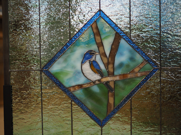 「ルリビタキのパネル」　ステンドグラス　パネル　鳥 3枚目の画像