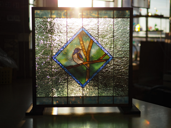 「ルリビタキのパネル」　ステンドグラス　パネル　鳥 1枚目の画像