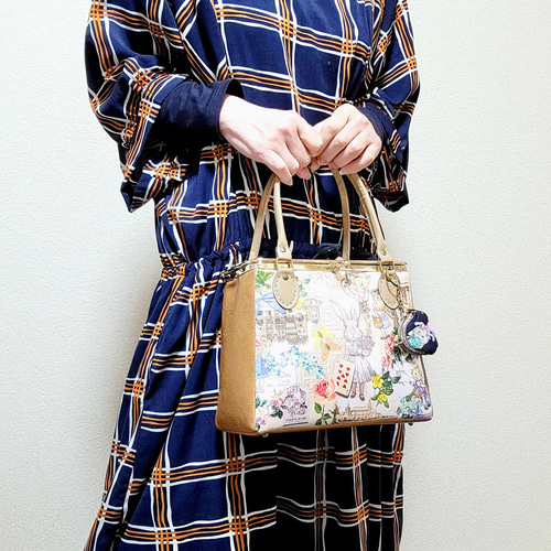 BOX型口金のスクエアがま口バッグ(刺繍リボンVer