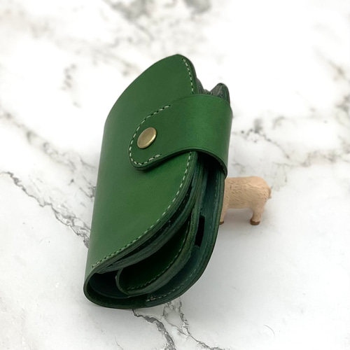 kiyo コンパクトウォレットイタリアンレザー（保証タグ付）Green深緑 プエブロ × リスシオ コンパクトウォレット（小銭入れ付き） “Spina