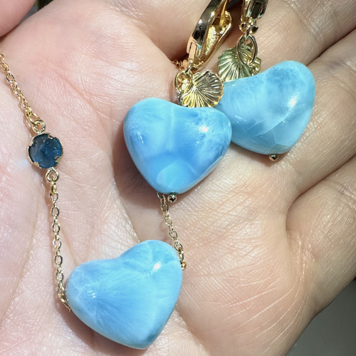 14kgf ラリマー ハート ネオンブルーアパタイト ネックレス ネックレス  