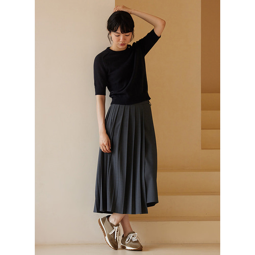 グレー プリーツスカート XL 設計感ありプリーツスカート プリーツ部分取り外し可能スカート