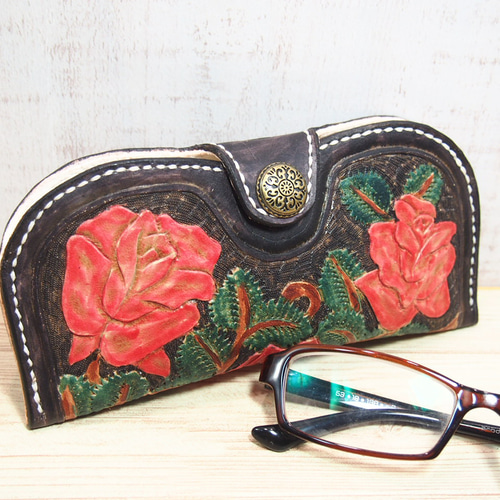 カービング革のメガネケース（薔薇） メガネケース 『オッカン』 通販  