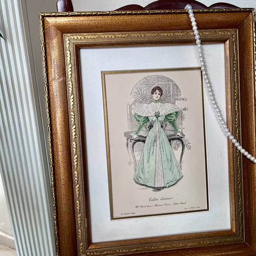 ファッションプレートフレームガラス入り額貴婦人イラストフランス