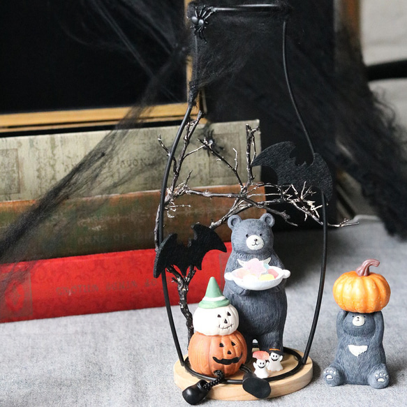 ハロウィンディスプレイ2点セット☆クマとかぼちゃのアイアンアレンジ 