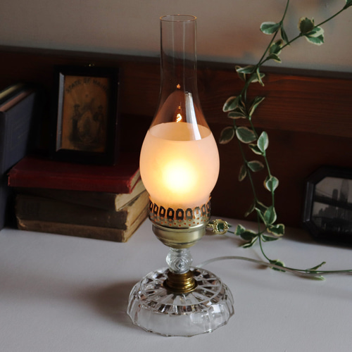USAヴィンテージガラス製テーブルライト｜ハリケーンランプ
