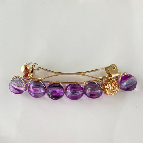 ヘアアクセサリー バレッタ ゴールド 紫 シンプル ビーズ 送料無料