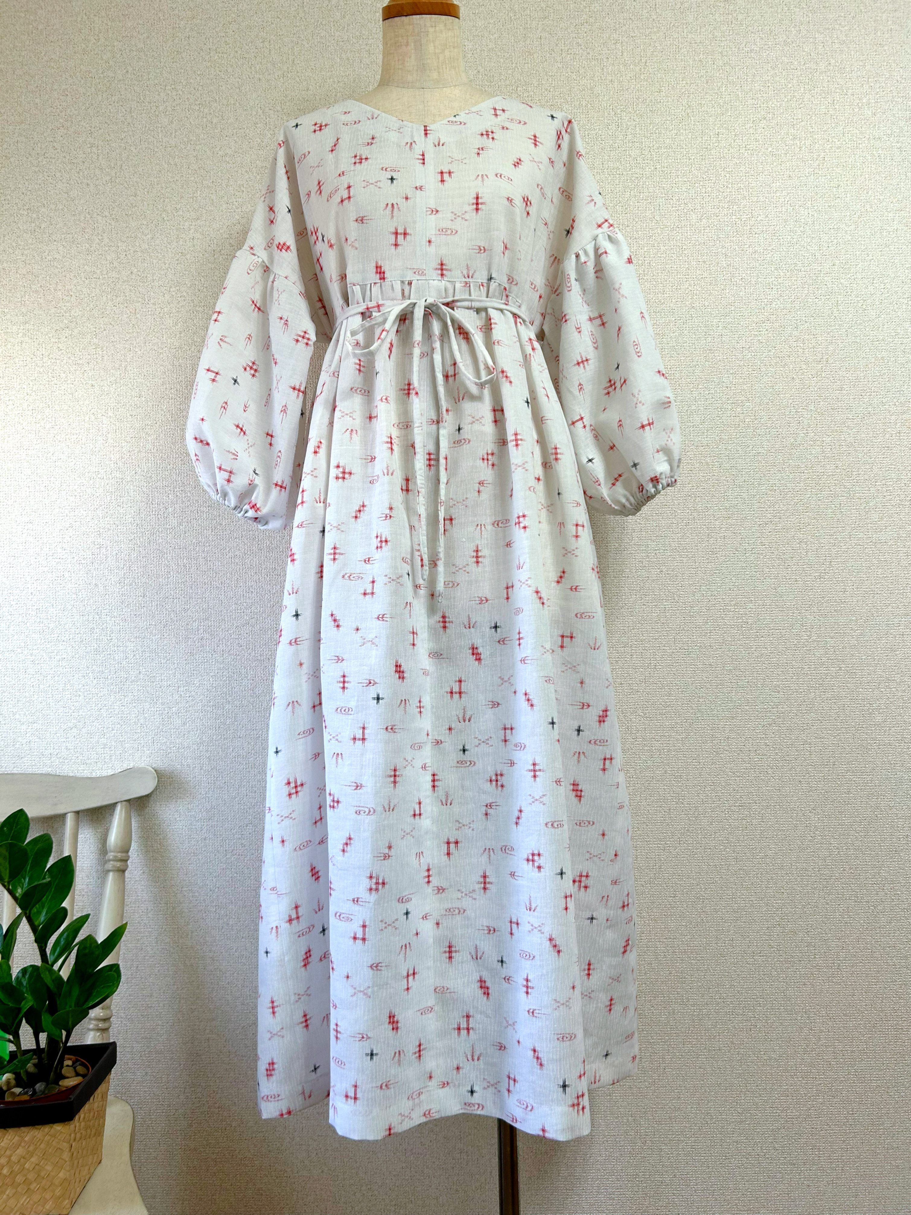 浴衣リメイク　お値下げ⭐️バルーン袖のギャザーワンピース