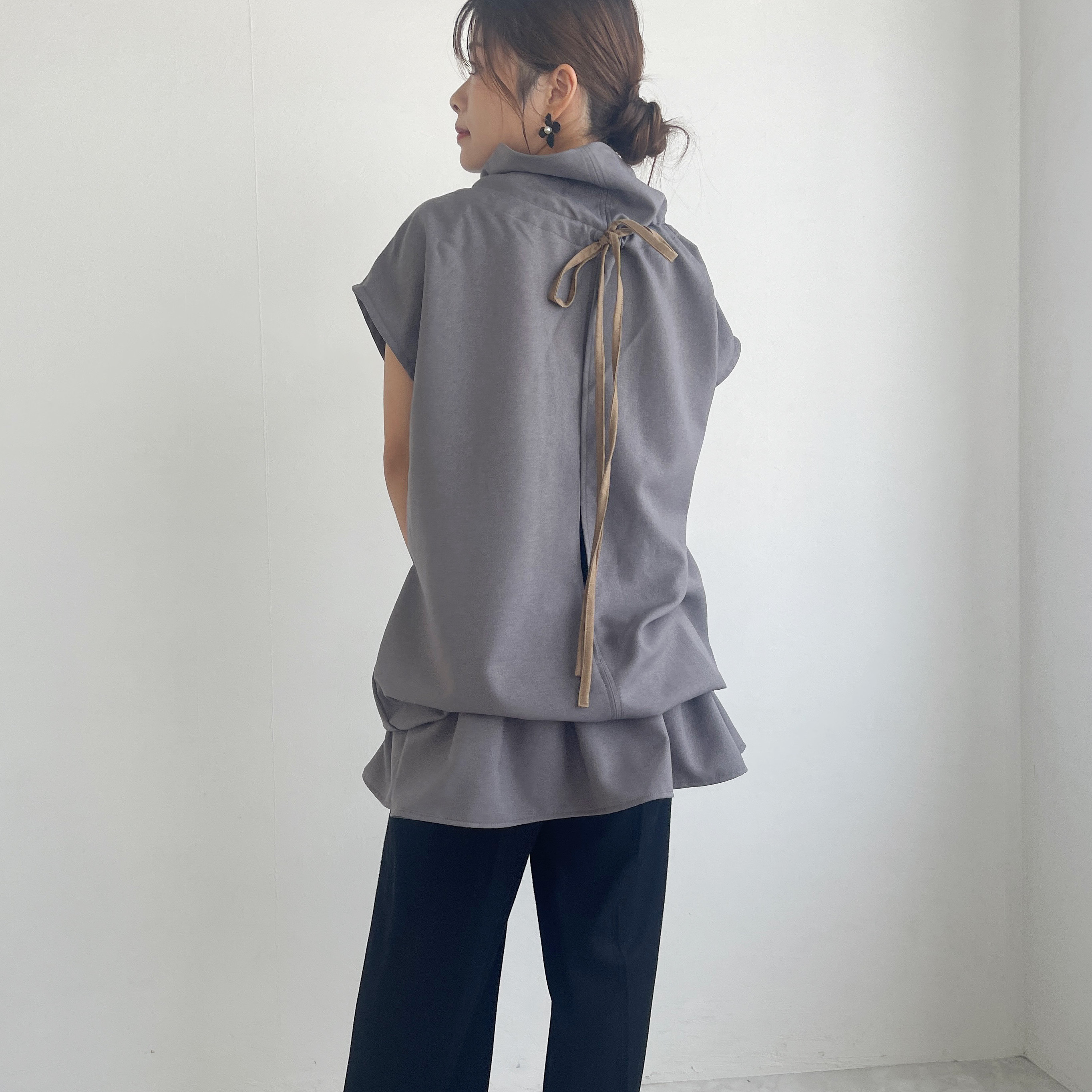 ハイネックフレアヘムトップス (gray)