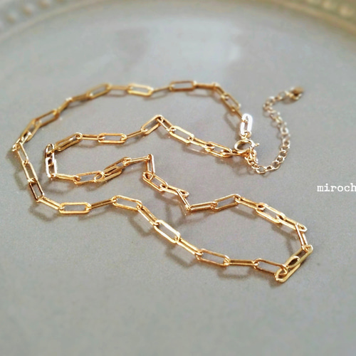 18KYG クリップチェーン42cm+3cm TRIDEA JEWELRY 18金 ペーパークリップ チェーン ネックレス 幅4.7mm