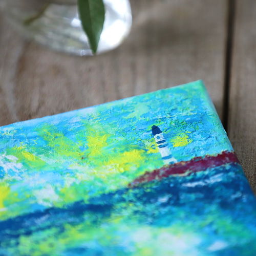 原画】灯台の光 18cm角 絵画 キャンバス ましかく 送料無料 絵画 La