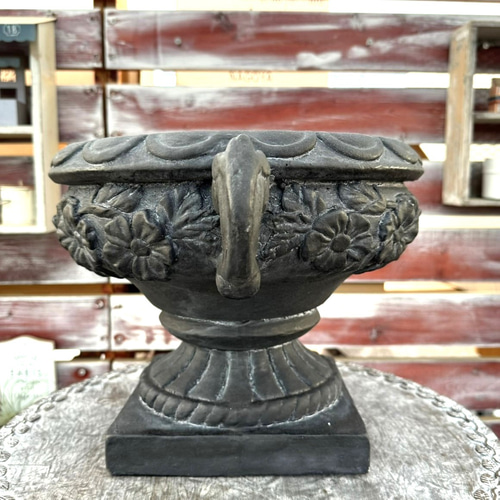 グラスファイバー ポット 新作 ブラック 花柄 植木鉢 プランター 鉢