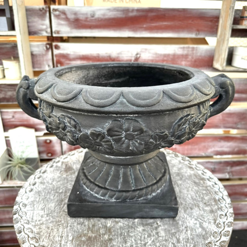 グラスファイバー ポット 新作 ブラック 花柄 植木鉢 プランター 鉢